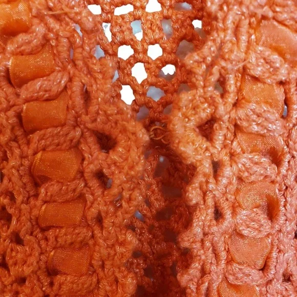 David Brooks Womens Orange Open Crochet Sweater Top XL Lightweight Stretch Used - Picture 12 of 12